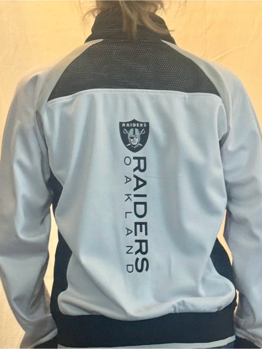 NFL Womens Oakland Raiders Light Gray and Black Track Jacket size L